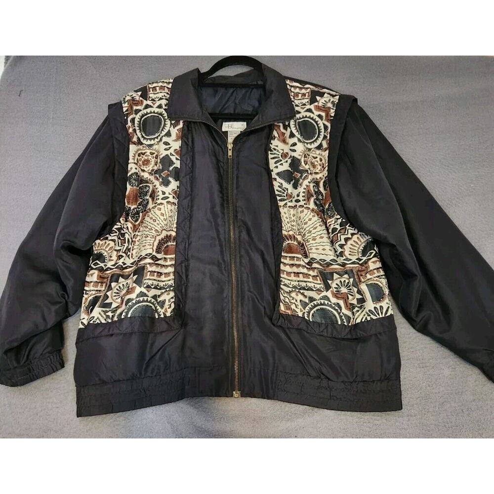 Vintage Bocoo Black Full-Zip 80s 90s 100% Silk‎ Jacket Windbreaker Lined M Beads